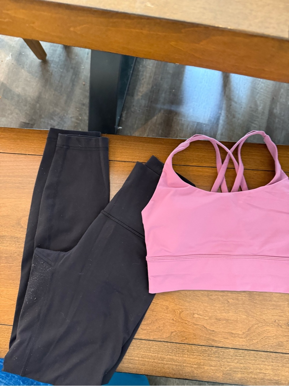 lululemon athletica Pink Strappy Sports Bra with Black Leggings